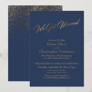 Einfach Navy & Gold We Got Married Konfetti Schrif Einladung