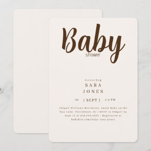 Einfach neutrale Creme- und Braune Babyparty  Einladung