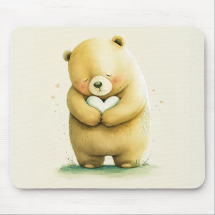 Einfach Niedlicher Sad Bär mit einem Herz-Artwork  Mousepad