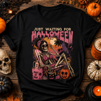 Einfach nur auf Halloween warten Retro-Skelett Url T-Shirt