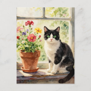 Einfach nur Hallo sagen Katze und Blumen Thema Postkarte