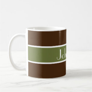 Einfach Olivgrün Streifen + Ihr Backgr. Name Kaffeetasse