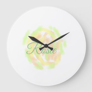 Einfach orange gelbe Aquarell-Text mit Ihrem Namen Große Wanduhr