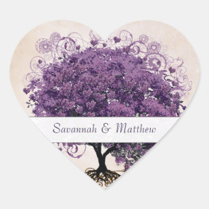 Einfach Peachy Heart Leaf Tree Wedding Siegel Herz-Aufkleber