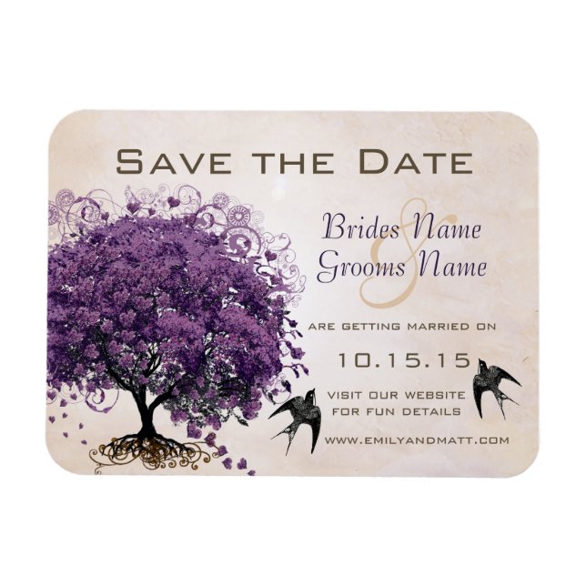 Einfach Peachy Heart Tree Wedding Save the Date Magnet (Horizontal)