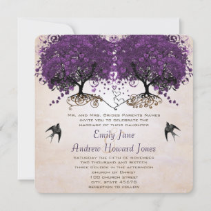 Einfach Peachy Lila Vintage Heart Leaf Tree Einladung