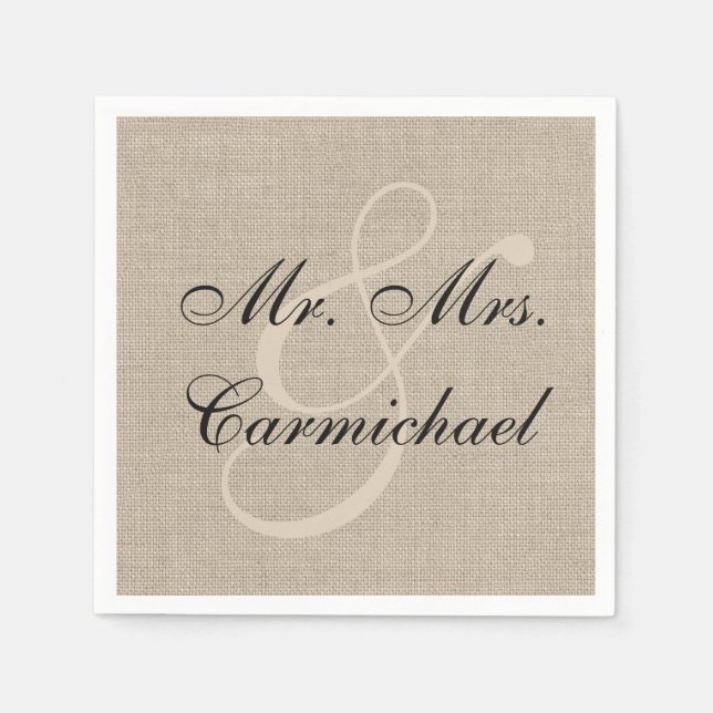 Einfach perfekt Mr. & Mrs. Burlap Napkin Serviette (Vorderseite)