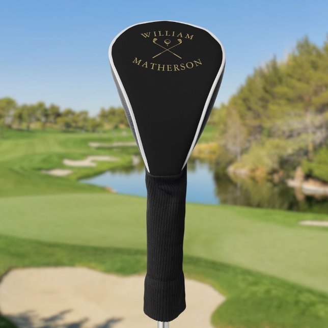Einfach Personalisierter Name Golfklubs Black and  Golf Headcover (Simple Personalized Name Golf Clubs Black And Gold Golf Head Cover)