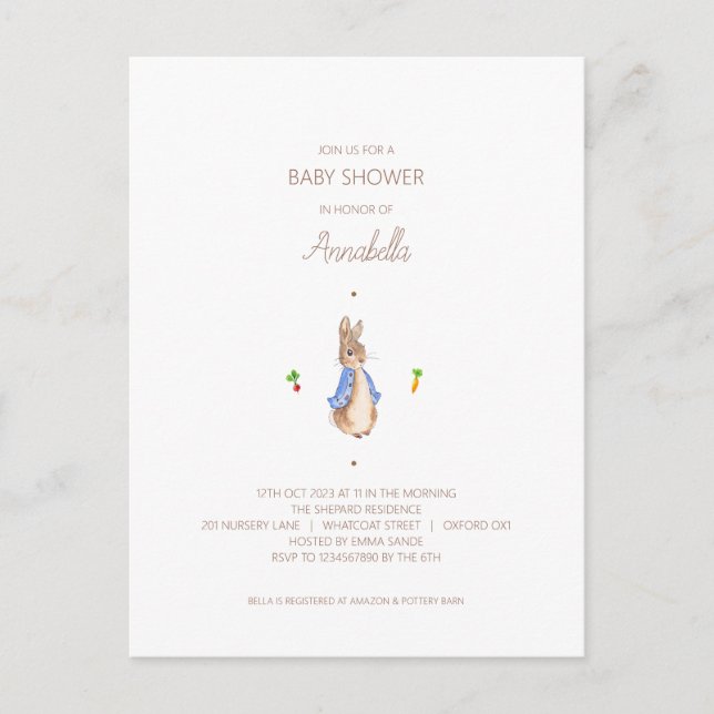 Einfach Peter the Rabbit Baby Shower Budget Einlad Postkarte (Vorderseite)