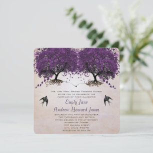 Einfach Pfirsichfarbene Violette Vintage Herz Blat Einladung