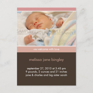 Einfach Pink/Brown ・ Kinderankündigung Ankündigungspostkarte
