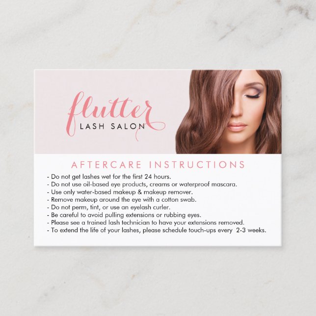 Einfach Pink Lash Salon Aftercare Card Visitenkarte (Vorderseite)