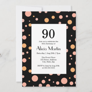 Einfach Pink & Peach Polka Dot Black 90. Geburtsta Einladung