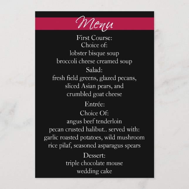 Einfach Radiant Red Menu Card 5 x 7 Menükarte (Vorderseite)