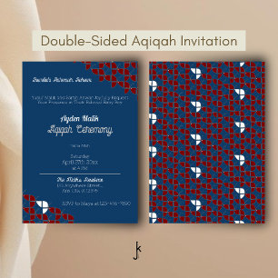 Einfach Retro Blau Rot, Aqiqah Babyparty Einladung