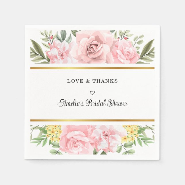 Einfach romantisch rosa Rose Liebe und Dank Serviette (Vorderseite)