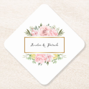 Einfach romantische Rosa-Rose-Blumenhochzeit Untersetzer