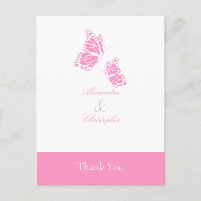 Einfach rosa Butterfly Danke Postkarte (Vorderseite)