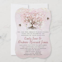 Einfach rosa Heart Leaf Tree Love Bird Wedding Einladung