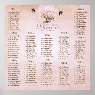 Einfach rosa Heart Leaf Tree Love Bird Wedding Poster
