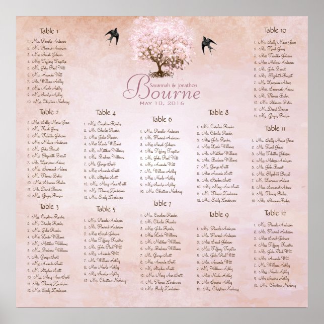 Einfach rosa Heart Leaf Tree Love Bird Wedding Poster (Vorne)