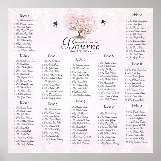 Einfach rosa Heart Leaf Tree Love Bird Wedding Poster (Vorne)