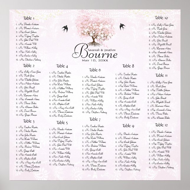 Einfach rosa Heart Leaf Tree Love Bird Wedding Poster (Vorne)