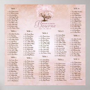Einfach Rosa Herz Blatt Baum Liebes Vogel Hochzeit Poster