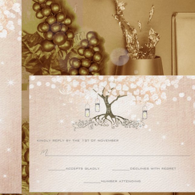 Einfach rosa Herz Leaf Tree Wedding RSVP (Von Creator hochgeladen)