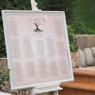 Einfach Rosa Herzblatt-Baum-Liebesvogel-Hochzeit Poster
