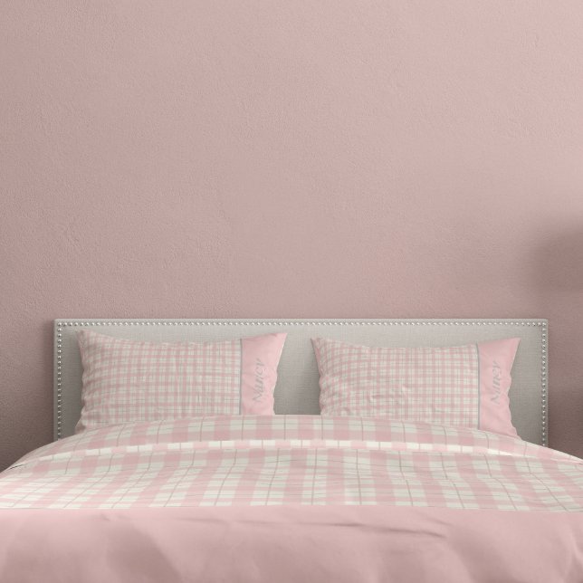 Einfach rosa Karierter Individuelle Name Bauernhof Kissenbezug (Simple Pink Plaid Custom Name Farmhouse Duvet Cover)
