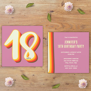 Einfach Rosa Moderne Retro Groovy 18. Geburtstag Einladung