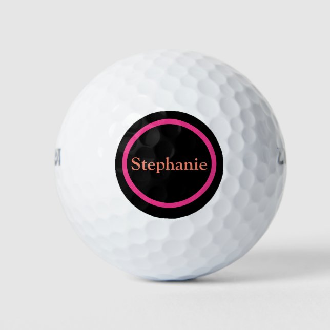 Einfach rosa Orange Black Monogram Modern Stilvoll Golfball (Vorderseite)