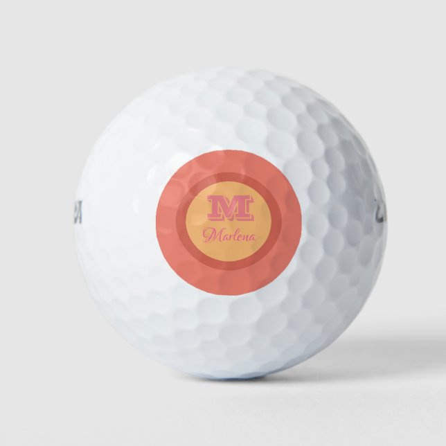 Einfach rosa Orange Monogram Moderner Name Stilvol Golfball (Vorderseite)