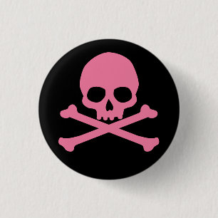 Einfach rosa Schädel und Querknochen Button