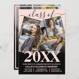 Einfach rosa Schwarz Ombre Abschluss FotoCollage Einladung