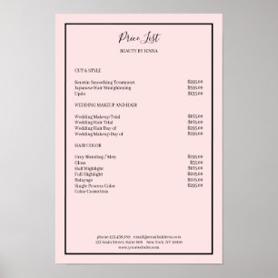 Einfach rosa schwarze Preisliste Poster