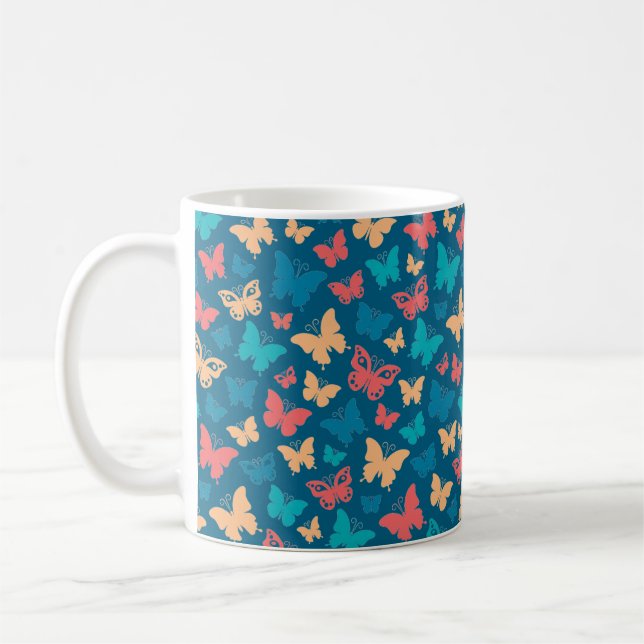 Einfach rosa türkisblaues Schmetterlingsmuster Kaffeetasse (Links)