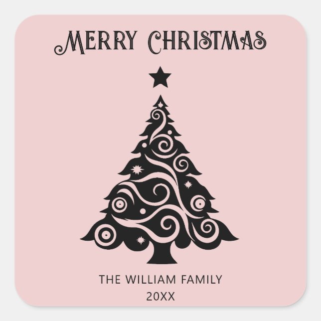 Einfach rosa Weihnachtsbaum Weihnachtsgeschenk Quadratischer Aufkleber (Vorderseite)