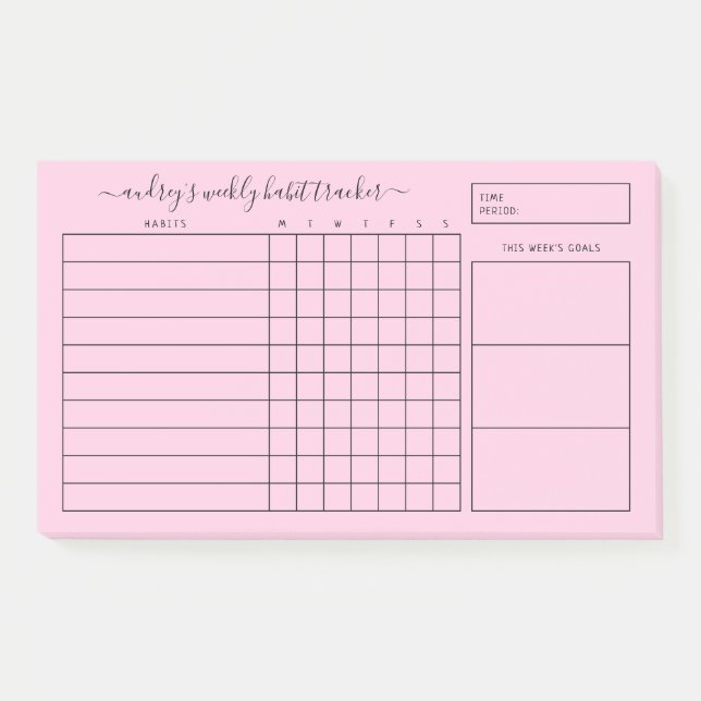 Einfach rosa White Weekekly Habit Tracker Post-it Klebezettel (Vorderseite)
