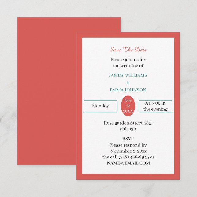 Einfach Rot Personalisiert Save The Date (Vorne/Hinten)