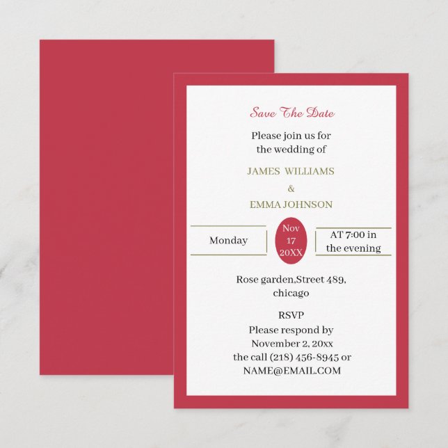 Einfach Rot Personalisiert Save The Date (Vorne/Hinten)