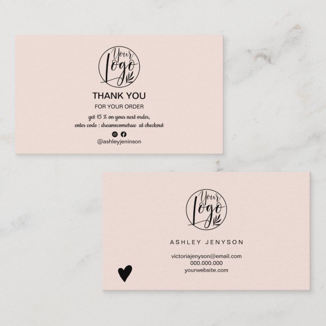 Einfach rot pink minimalistisch Logo Bestellung Vi Visitenkarte (Vorne/Hinten)