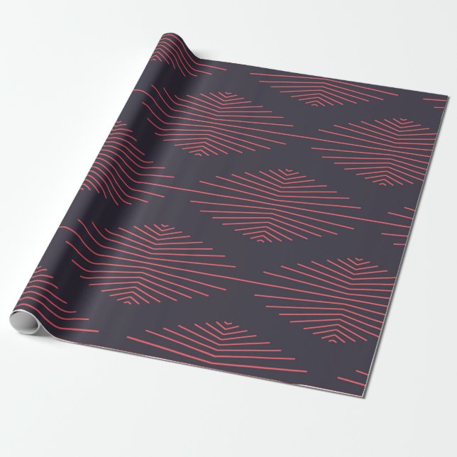 Einfach, rot, traditionelles Muster mit Linien Geschenkpapier (Ungerollt)
