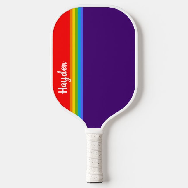 Einfach roter lila Regenbogen-individuelle Name El Pickleball Schläger (Vorderseite)