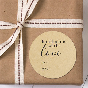 Einfach rustikale Kraft Handmade mit Liebe Runder Aufkleber