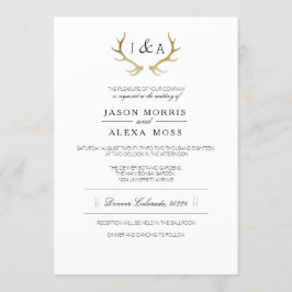 Einfach rustikaler Gold Antler | Elegante Hochzeit Einladung