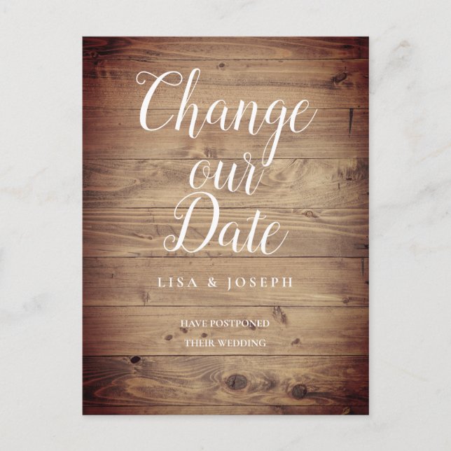 Einfach rustikales Holz verändert das Datum versch Ankündigungspostkarte (Vorderseite)