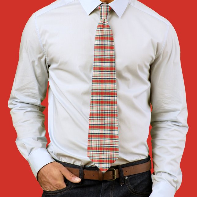 Einfach rustikales Rotes Grün Minimalistisch Niedl Krawatte (Red plaid mens tie. )