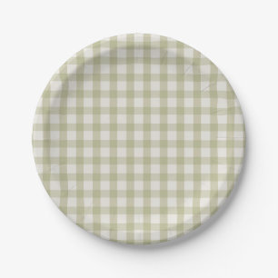 Einfach Sage Grün Gingham Pappteller